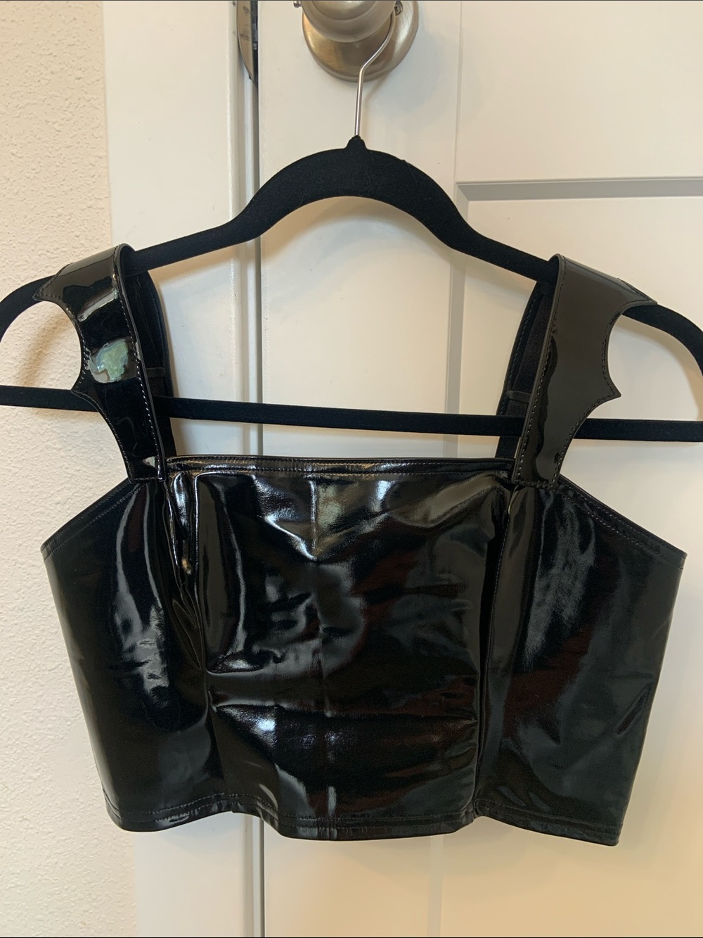 Blackmilk Black PVC Bat Wing Crop Top 🦇